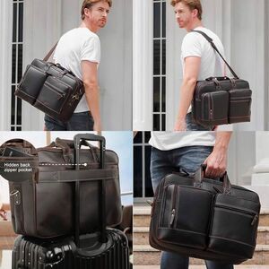 Masa Kawa Leather Briefcase for Men Laptop Travel Bag 17”